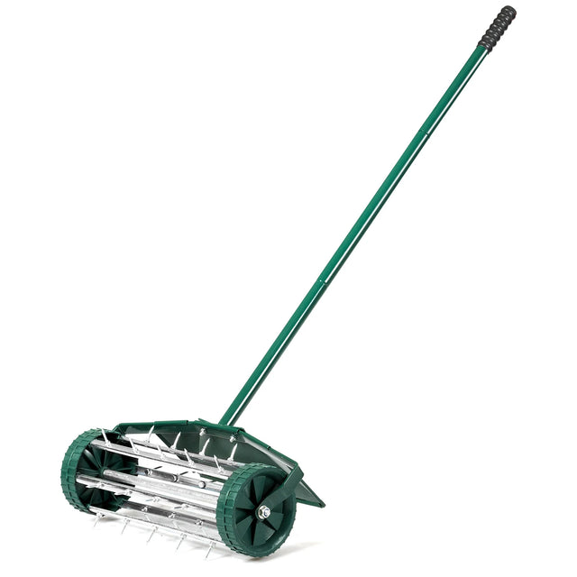 18 Inch Rolling Lawn Aerator with Splash-Proof Fender for Garden