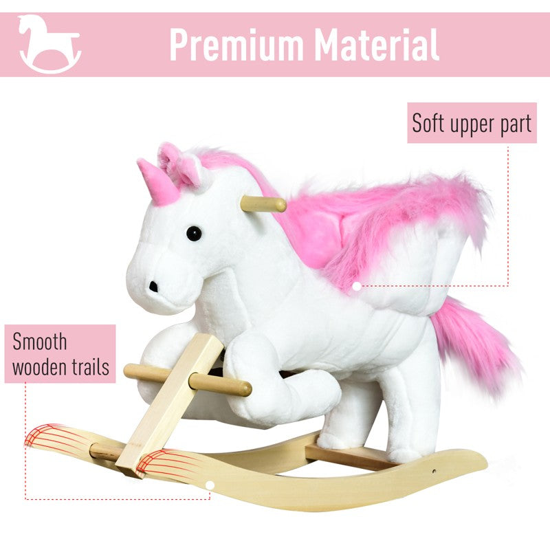 HOMCOM Kids Rocking Horse Unicorn Wooden Plush Ride On Chair Toy with Music 1.5-3 Years