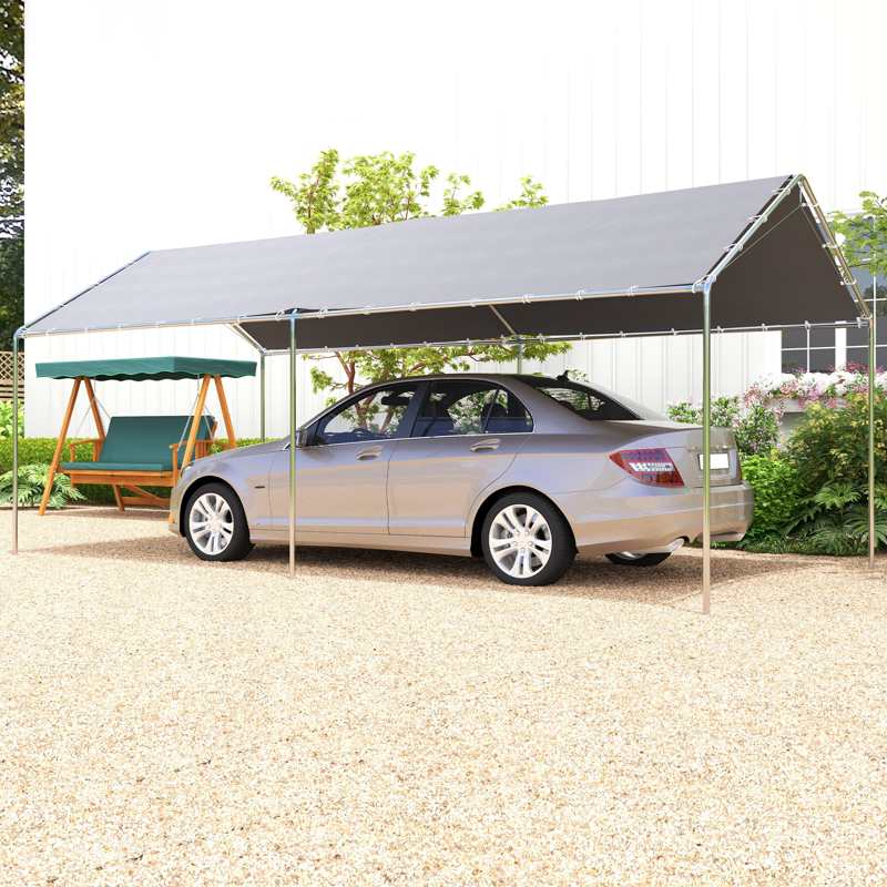 Outsunny 3 x 6m Heavy Duty Carport Garage Car Shelter Galvanized Steel Outdoor Open Canopy Tent Water UV Resistant Waterproof, Grey