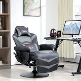 HOMCOM Massage Gaming Chair, Swivel Racing Video Gaming Recliner with Retractable Footrest, Headrest, Cup Holders and Side Pockets, Ergonomic High Back PU Leather Executive Desk Chair, Grey