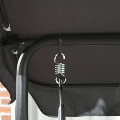 Outsunny 3 Seater Swing Chair, Garden Swing Seat Bench with Adjustable Canopy, Rattan Seat and Steel Frame for Patio, Yard, Dark Grey