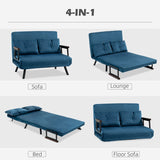 HOMCOM 4-in-1 Velvet-Feel Double Sofa Bed, with Pillows - Blue