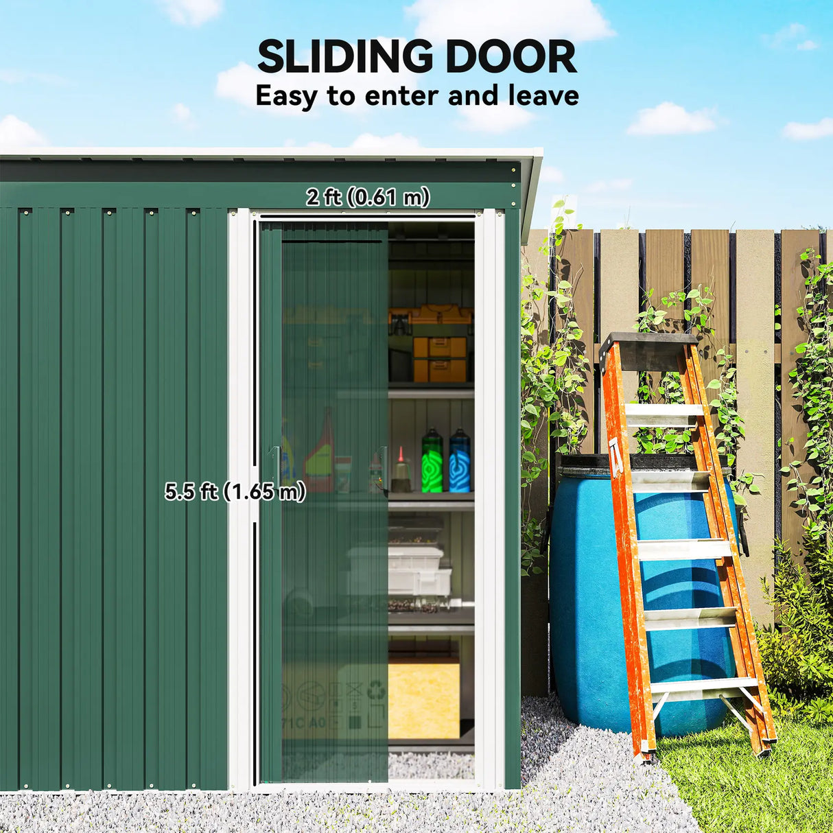 Outsunny 5 x 3ft Garden Storage Shed with Sliding Door and Sloped Roof Outdoor Equipment Tool, Green