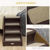 PawHut Foldable Four-Step Pet Stairs, for Cats, Small Miniature Dogs, with Non-Slip Mats 62 x 38 x 49.5cm - Brown