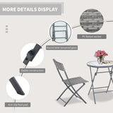Outsunny 3 Pieces Rattan Bistro Set, Wicker Folding Garden Furniture Set with Glass Top Coffee Table and Chairs for Outdoor, Patio, Balcony, Grey