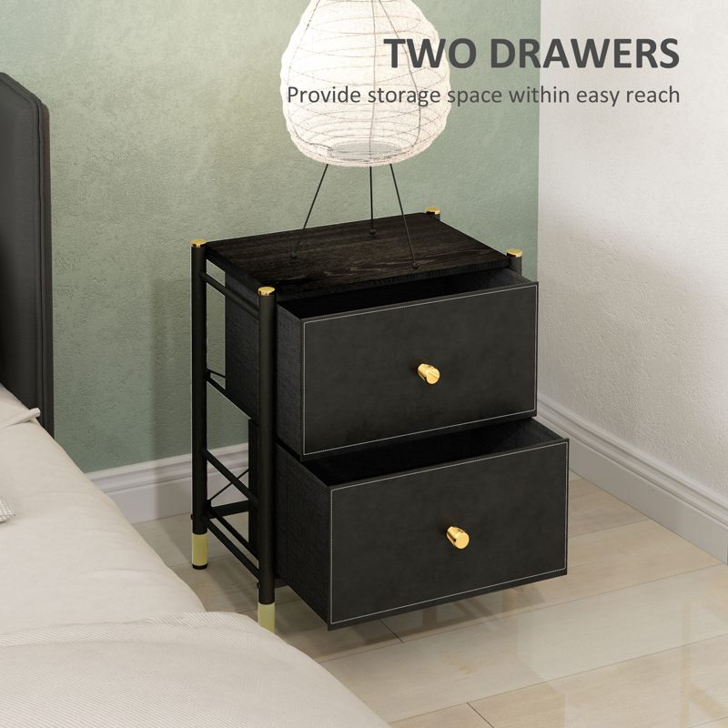 HOMCOM Faux Leather Bedside Table - Black