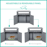 PawHut Wooden Cat Litter Box Enclosure Furniture with Adjustable Interior Wall & Large Tabletop for Nightstand, Grey