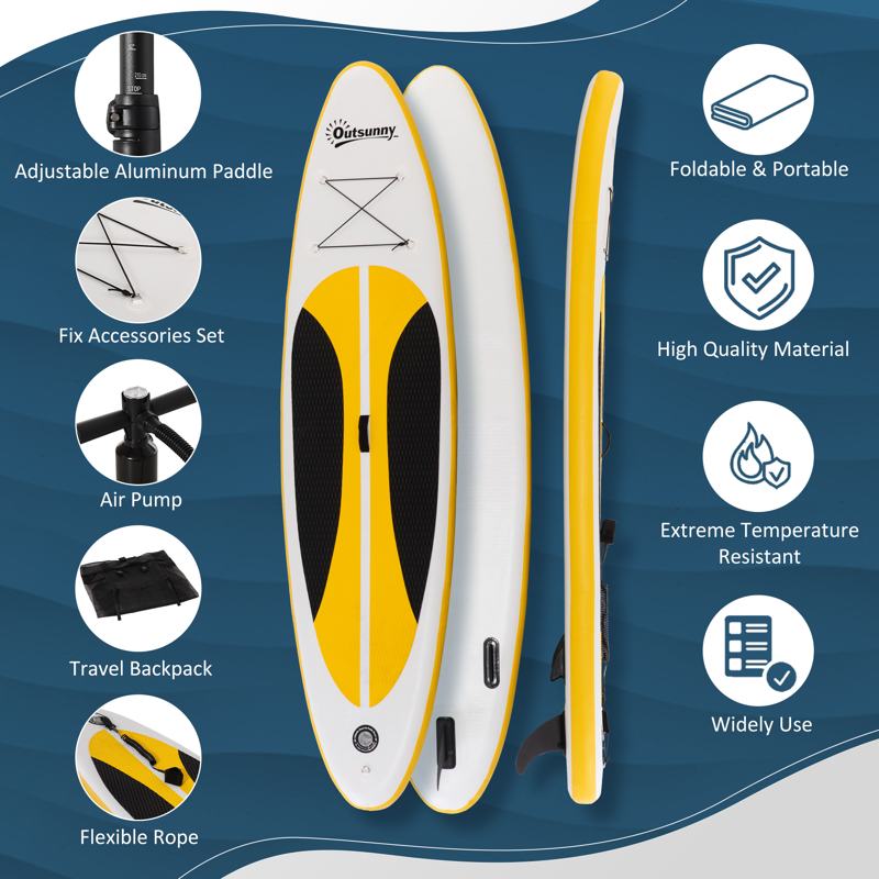 Outsunny 10' x 30" x 6" Inflatable Stand Up Paddle Board, Non-Slip & Ultra-Light Deck with ISUP Accessories, Adj Paddle, Backpack Bag, and Three Bottom Fins, for Youth Adults Beginner, White