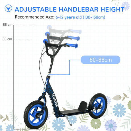 AIYAPLAY Kids Scooter with Adjustable Handlebar, Children's Kick Scooter with Non-slip Footplate, Rear Brake, Kickstand, Blue