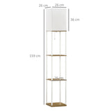 HOMCOM Modern Floor Lamp with Shelves, 3 Layer Shelf Tall Standing Lamp with Fabric Lampshade, Pull Chain Switch for Living Room, Bedroom, Bulb not Included, White