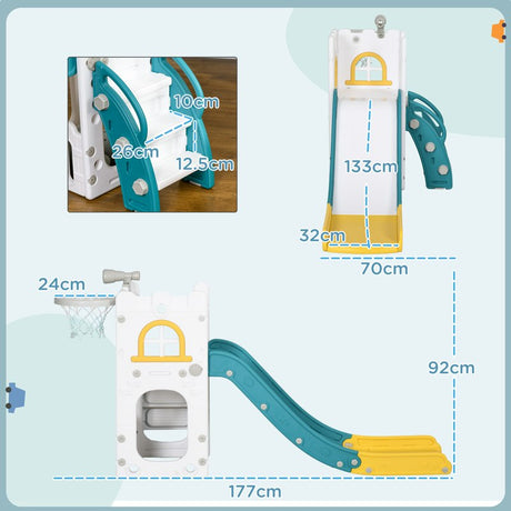 AIYAPLAY 4 in 1 Toddler Slide with Basketball Hoop, Climber, Telescope, Storage Basket, for Ages 1-3 Years, Yellow