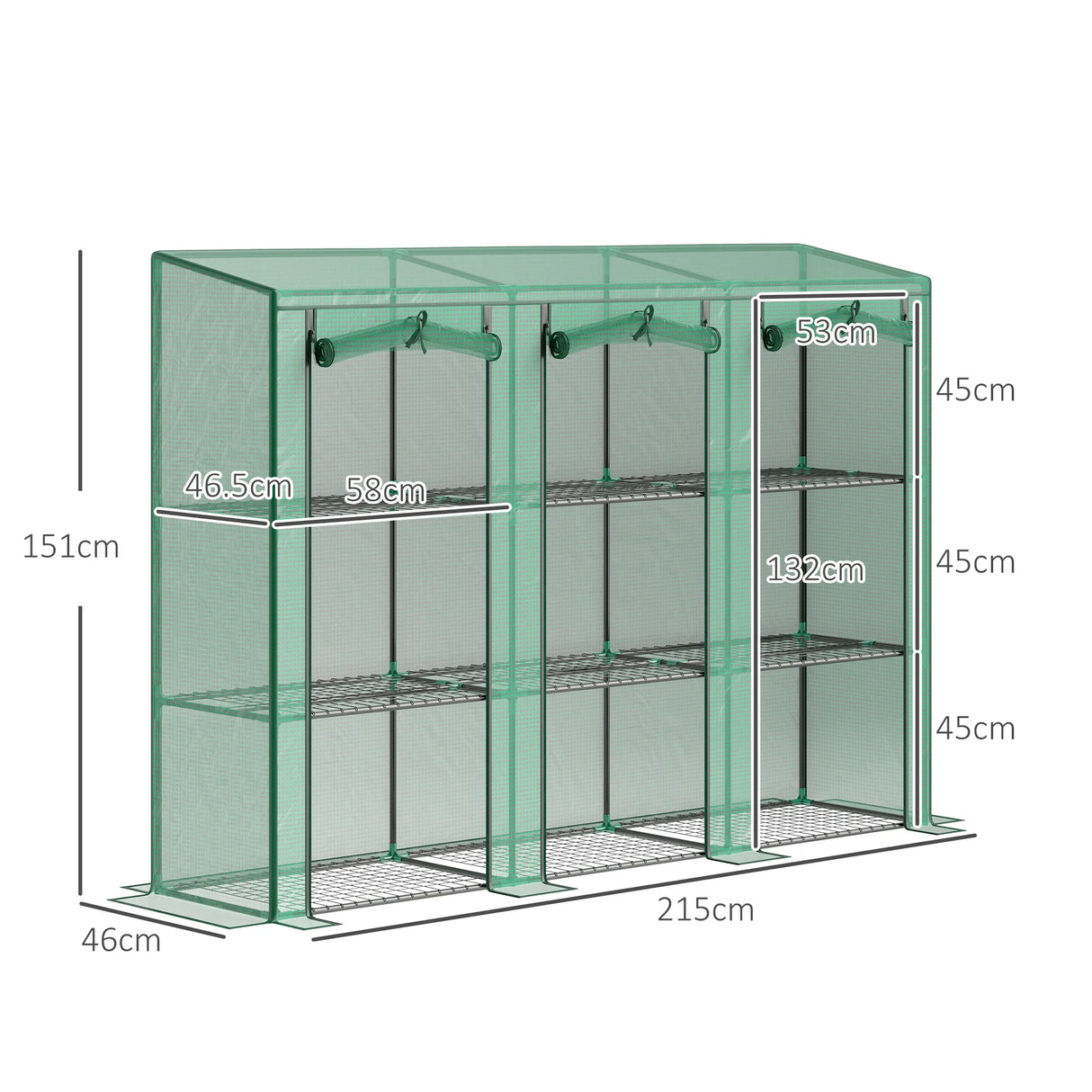 Outsunny 46 x 215cm Nine-Shelf Greenhouse - Green