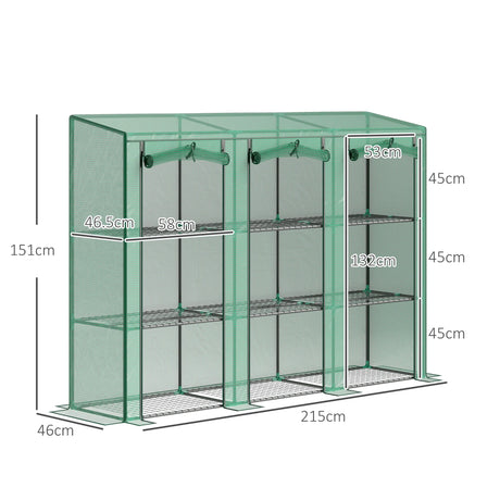 Outsunny 46 x 215cm Nine-Shelf Greenhouse - Green