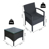 Outsunny 2 Seater Rattan Bistro Set, Steel-Black