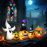 Outsunny 8 FT Halloween Inflatables Pumpkin Ghost and Cat Combo, Outdoor Halloween Decorations with 9 Built-in LEDs, Self-Inflating Blow Up Decor for Garden Party