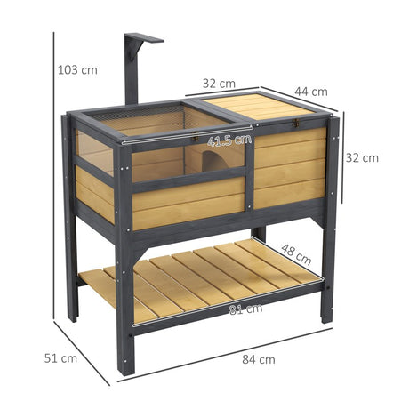 PawHut Wooden Tortoise House, with Shelter, Run, Shelf, Lamp Holder, Tray