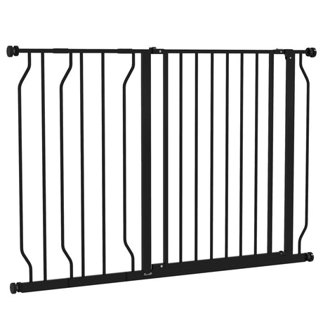 PawHut Wide Dog Safety Gate, with Door Pressure, for Doorways, Hallways, Staircases - Black