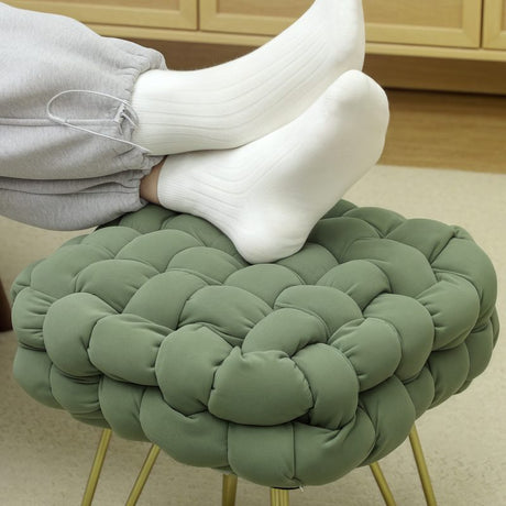 HOMCOM Velvet-Feel Bold Woven Footstool - Green