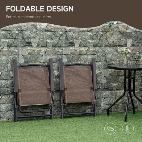 Outsunny 3 Piece Outdoor Bistro Set, Patio Conversation Furniture Set with 2 Folding Backrest Adjustable Armchairs and Glass Top Coffee Table, Brown