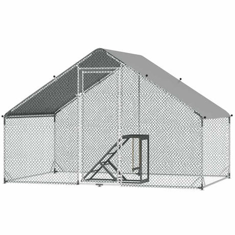 PawHut Walk In Chicken Run with Chicken Activity Shelf and Cover, 3 x 2 x 2m