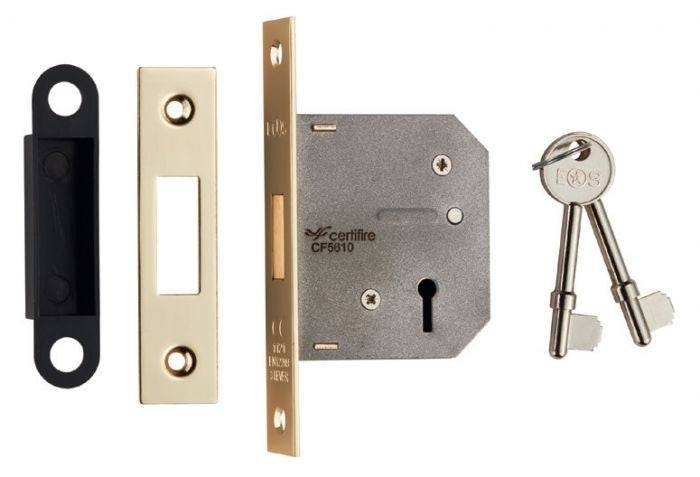 64MM DEAD LOCK - 3 LEVER - SQUARE - ELECTRO BRASSED - EACH