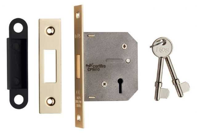 64MM DEAD LOCK - 3 LEVER - SQUARE - ELECTRO BRASSED - EACH