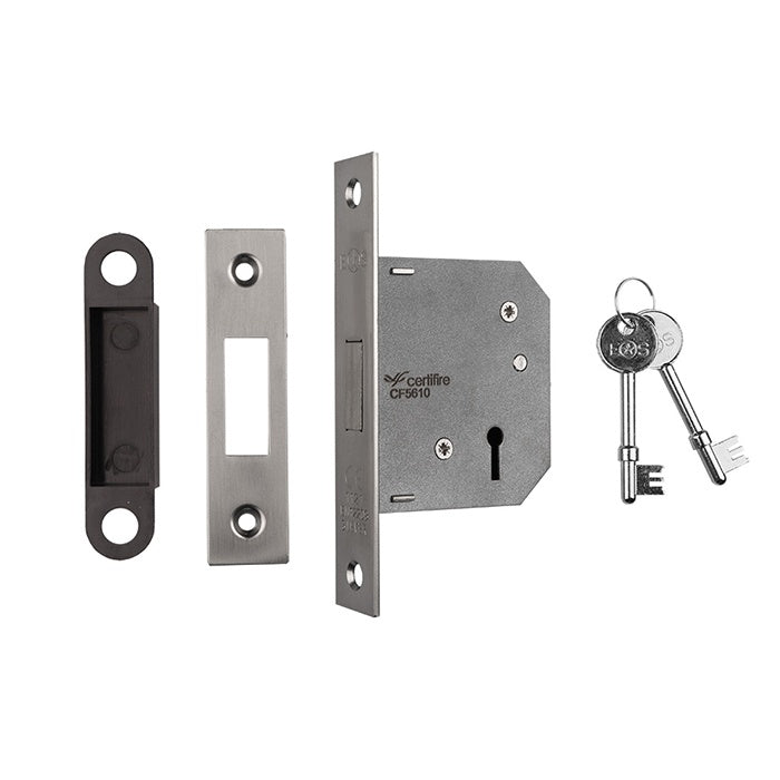 64MM DEAD LOCK - 3 LEVER - SQUARE - SATIN NICKEL - EACH