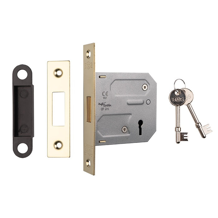 76MM DEAD LOCK - 3 LEVER - SQUARE - ELECTRO BRASSED - EACH