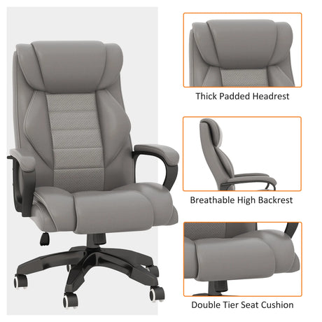 Vinsetto Office Chair with 6-Point Maaage and Back Heat, PU Desk Chair with Padded Seat and Armrest, Computer Chair with Tilt Function for Home, Grey