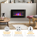 HOMCOM 1000W/2000W Electric Wall Fireplace w/ LED Flame Effect Timer Remote Sleek Stylish Safe Home Heating 20-25
