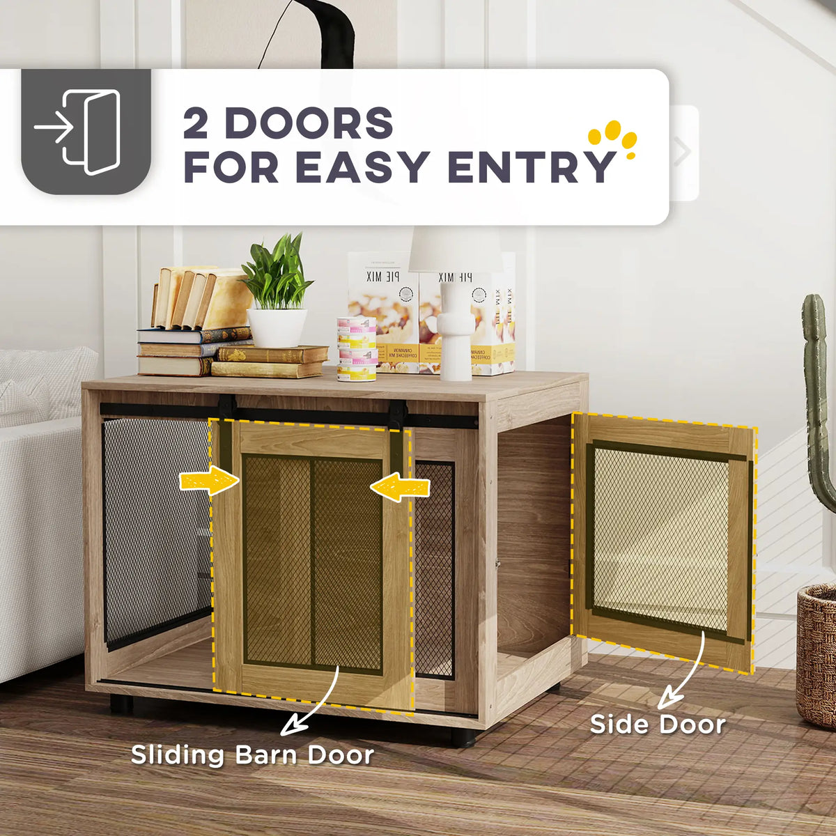 PawHut Dog Crate Furniture with Sliding Door for Medium Dogs, Brown