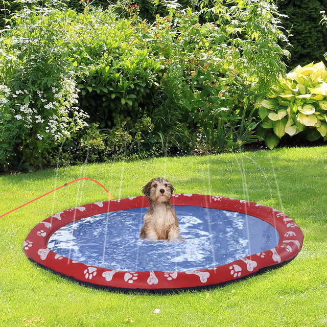 PawHut Dog Splash Pad, Pet Sprinkler Mat, Non-Slip Dog Paddling Pool, Foldable Outdoor Sprinkler and Splash Mat Water Play for Garden, Patio, Summer Fun, 150 cm