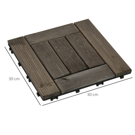 Outsunny 27 Pcs Wooden Interlocking Decking Tiles, 30 x 30 cm Outdoor Flooring Tiles, 2.5 per Pack, for Patio, Balcony, Terrace, Hot Tub, Charcoal Grey