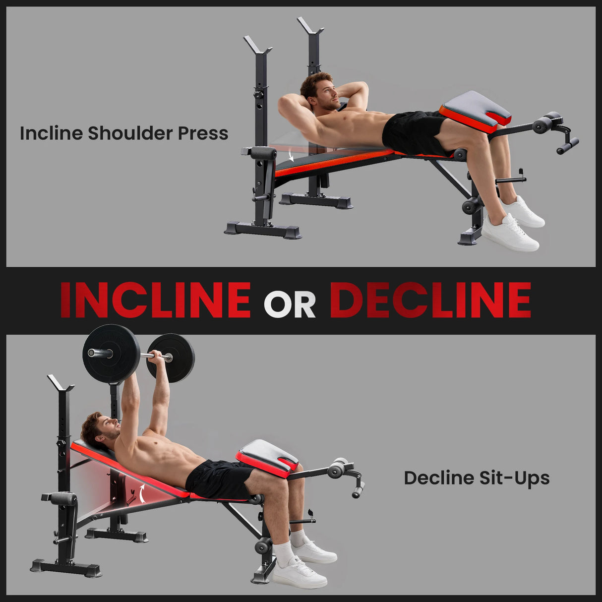 HOMCOM Adjustable Weight Bench with Leg Extension, Barbell Rack, Preacher Curl Pad, Butterfly, Multi-Function Home Gym Bench for Strength Training, Red