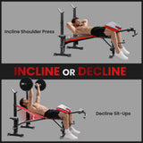 HOMCOM Adjustable Weight Bench with Leg Extension, Barbell Rack, Preacher Curl Pad, Butterfly, Multi-Function Home Gym Bench for Strength Training, Red