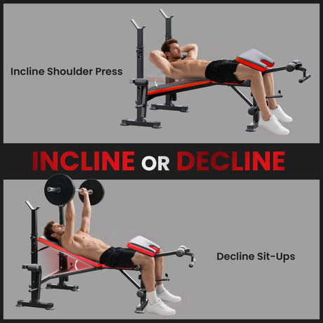 HOMCOM Adjustable Weight Bench with Leg Extension, Barbell Rack, Preacher Curl Pad, Butterfly, Multi-Function Home Gym Bench for Strength Training, Red