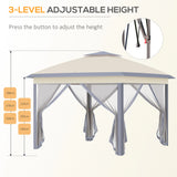 Outsunny 3.3 x 3.3m Pop Up Gazebo, Double Roof Foldable Canopy Tent with Zipped Mesh Sidewalls, Height Adjustable and Carrying Bag, Event Tent for Patio Garden, Beige