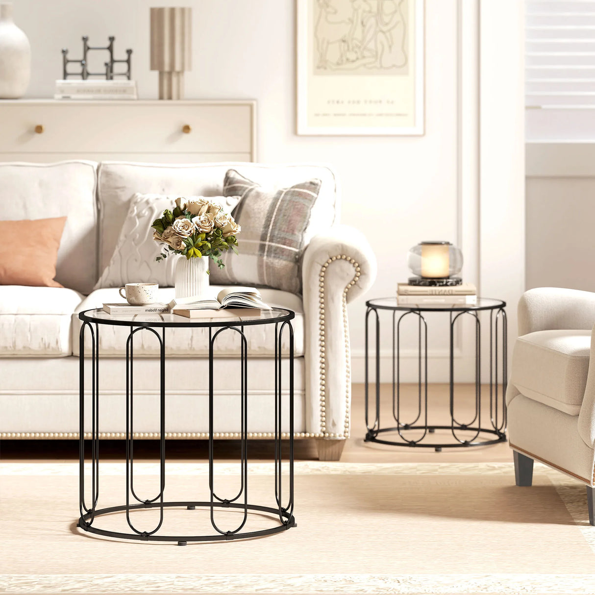 HOMCOM Elliptical Cut-Out Nesting Tables - Black