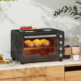 HOMCOM 28L Mini Oven with 2 Hot Plates, Countertop Toaster Oven, Grill, Roast, Bake, Boil, with Timer, Adjustable Temperature, Electric Oven with Baking Tray, Grill Rack, Crumb Tray, 2600W, Black