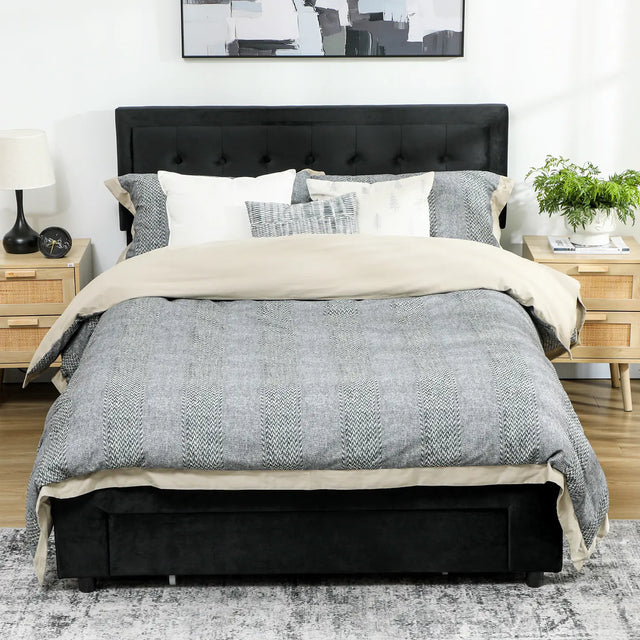 HOMCOM King Size Ottoman Bed Frame, with Front Drawer - Black