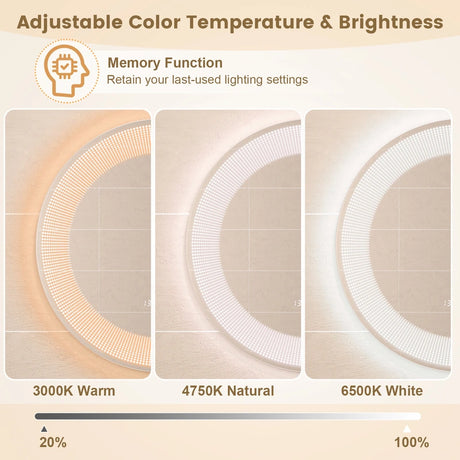 Wall-Mounted Vanity Makeup Mirror with 3-Color Dimmable Lights Touch Switch