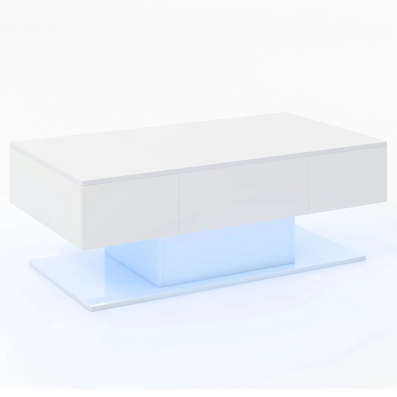 Modern LED Coffee Table with 20 Color LED Lights and 2 Storage Drawers-White