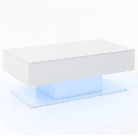 Modern LED Coffee Table with 20 Color LED Lights and 2 Storage Drawers-White