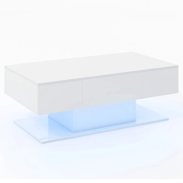 Modern LED Coffee Table with 20 Color LED Lights and 2 Storage Drawers-White