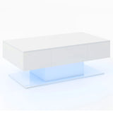 Modern LED Coffee Table with 20 Color LED Lights and 2 Storage Drawers-White