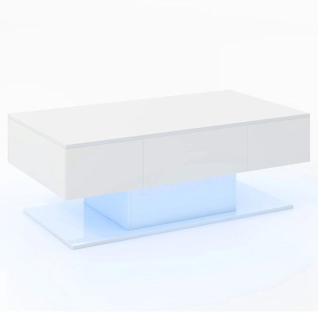 Modern LED Coffee Table with 20 Color LED Lights and 2 Storage Drawers-White
