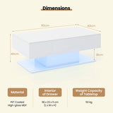 Modern LED Coffee Table with 20 Color LED Lights and 2 Storage Drawers-White