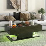 Modern LED Coffee Table with 20 Color LED Lights and 2 Storage Drawers-Black