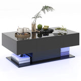 Modern LED Coffee Table with 20 Color LED Lights and 2 Storage Drawers-Black