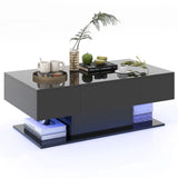 Modern LED Coffee Table with 20 Color LED Lights and 2 Storage Drawers-Black